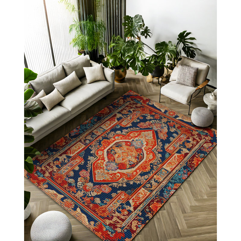 Menas Collection Digital Print Cotton-Polyester Colorful Moroccan Rug, Runner 4' x 9'11"