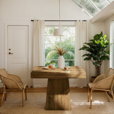 Small Square Dining Table for 4, Industrial Farmhouse Kitchen Table with Sturdy Pedestal Base