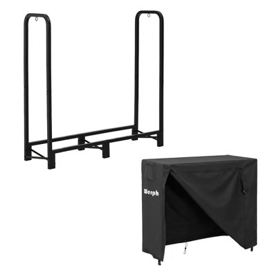  Outdoor Firewood Rack with Waterproof Cover, Heavy Duty Steel Log Storage Rack with Air Vent & Handles, Large Capacity Wood Holder for Patio Backyard Fireplace,4FT