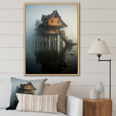 " Little Wooden Lakehouse On A Misty Lake Day "