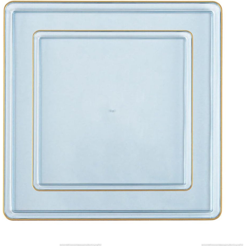 Ensemble de 7 assiettes à dessert 7,75 po et assiettes en plastique bleues carrées de 10 po avec bordure dorée 80 personnes