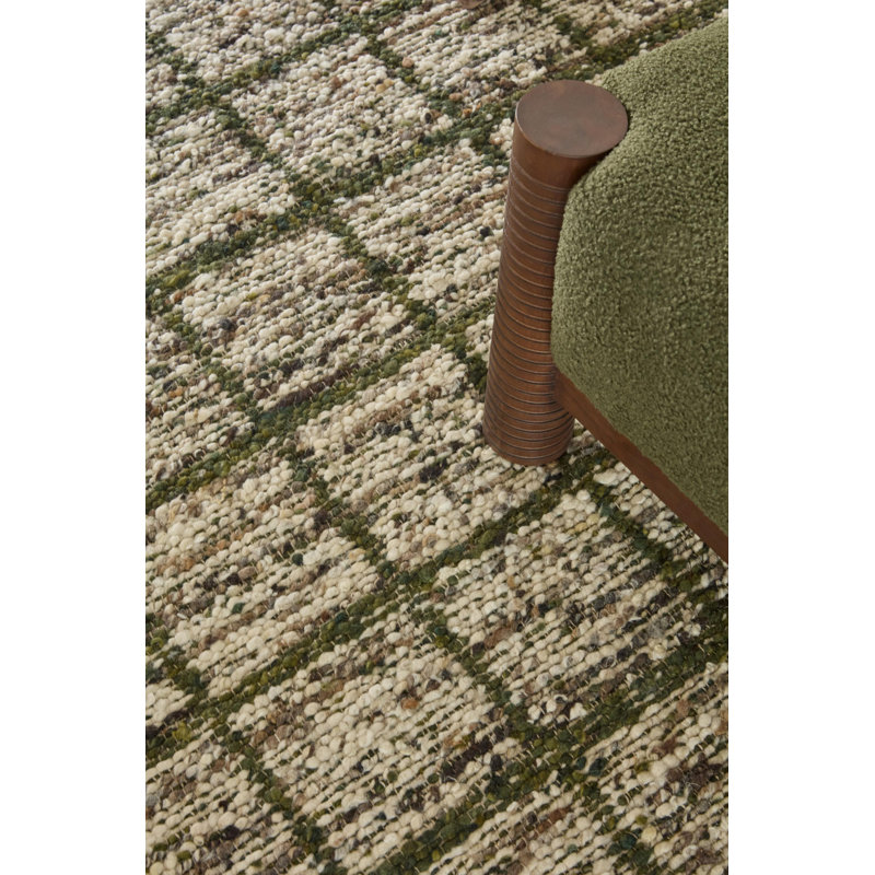 Wool Geometric Area Rug in Green, Rectangle 4'7" x 6'7"