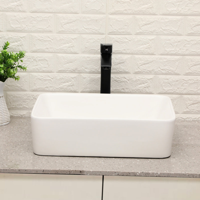 Lavabo vasque en céramique 19 po x 15 po avec robinet noir mat, robinet de salle de bain classique et robinet