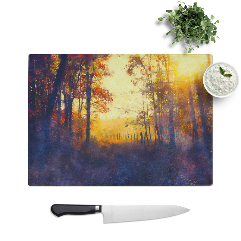 Tempered Glass Woodland Path in Poland Painting Chopping Board, 28.5 cm x 39 cm