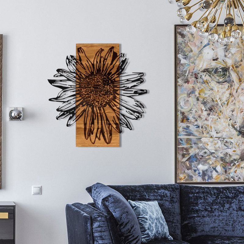 Elegant Decorative Wooden Wall Accessory, Black & Walnut, 22.0 x 22.8 inches | 100% Metal Frame (Thickness: 0.05 inches), 100% Wooden Backing (Thickness: 1.2 inches) | Perfect for Home Decor & Modern Spaces