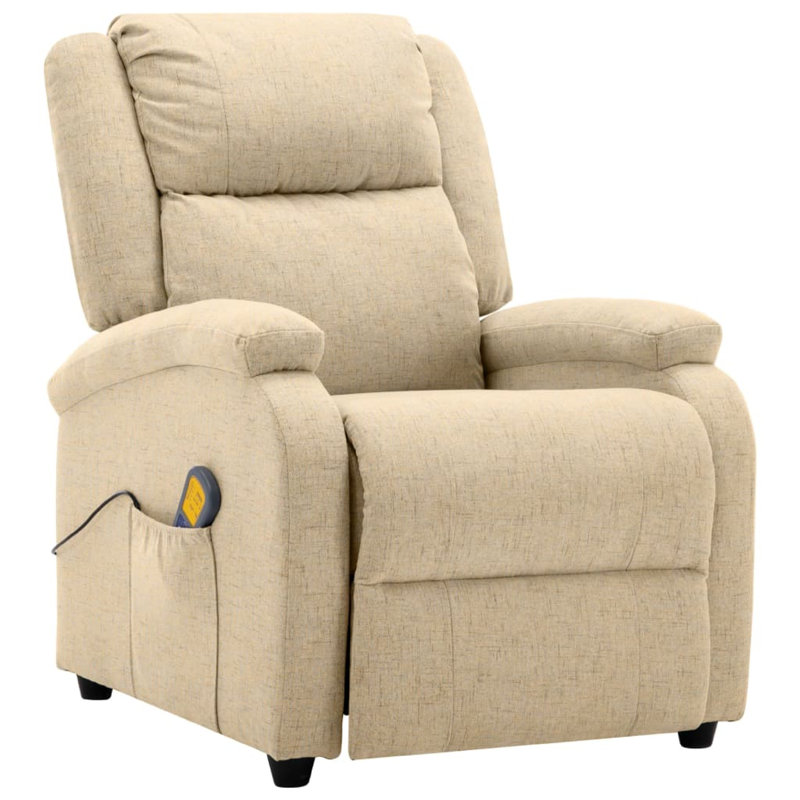 Fauteuil de massage inclinable manuel Keo, accoudoirs rembourrés, tissu blanc crème, Blanc, crème, Noir