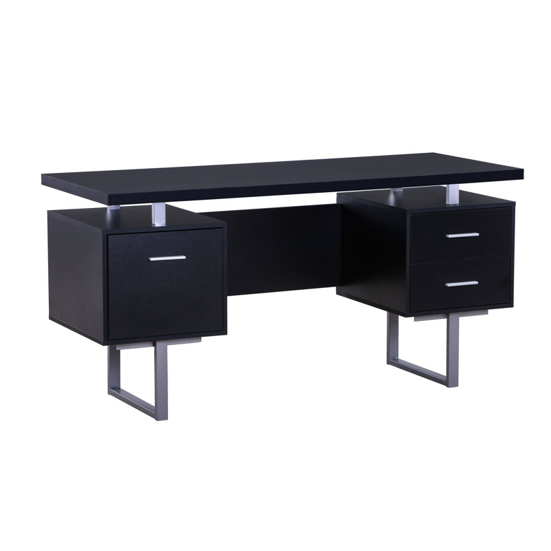 Bureau avec rangement Bazara, blanc, Noir / gris