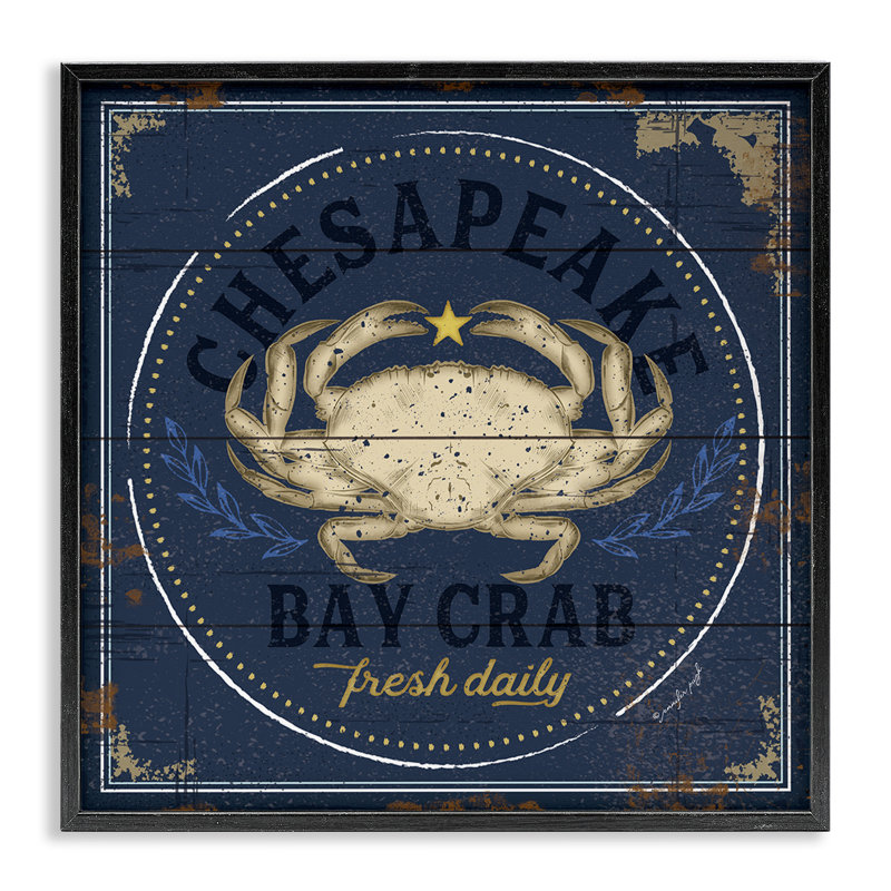 Ancienne enseigne de crabe de la baie de Chesapeake, vie nautique rétro - Publicité sur bois, Giclée encadrée noir minuit