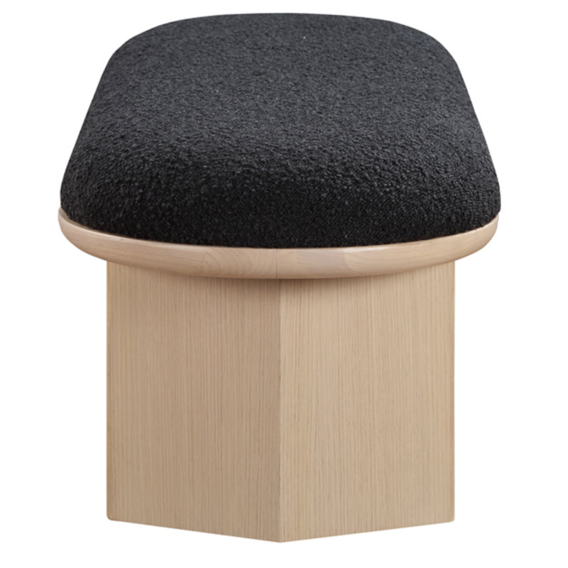Wilshire Boucle Fabric Upholstered Bench, Black Boucle Fabric, Natural Oak