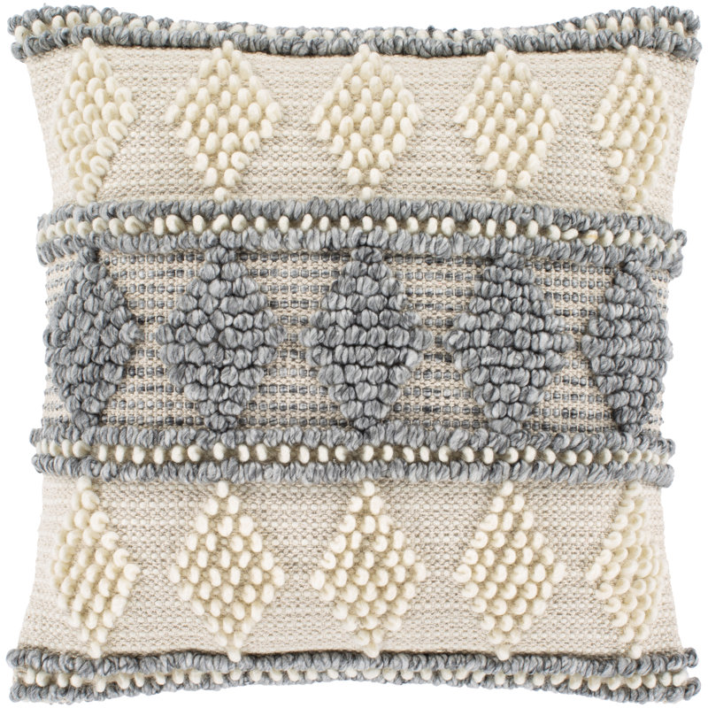 20" Gray and Cream Wool Cotton Blend Square Pillow