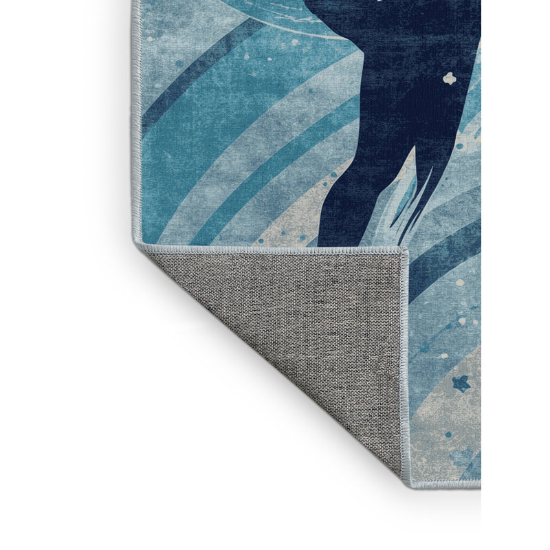 Machine Washable Medford Skating Ice Figure Posh & Luxe Arc Rug in Blue – SkyBlue Binding, 2x5