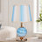 15.7 '' H Modern Coastal Globe Table Lamp With Fabric-Shade, Blue & White Marble Glass Body, Dual Independent Switches