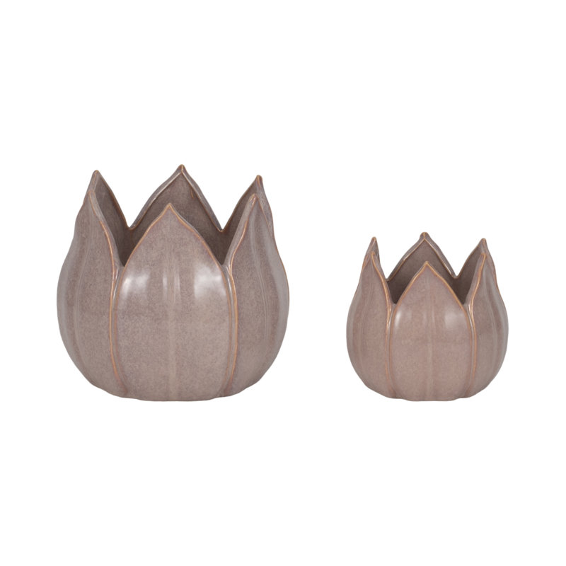 Sagebrook Home 2-Pieces Petal Planters, White, Purple, 7" H x 8" W x 8" D