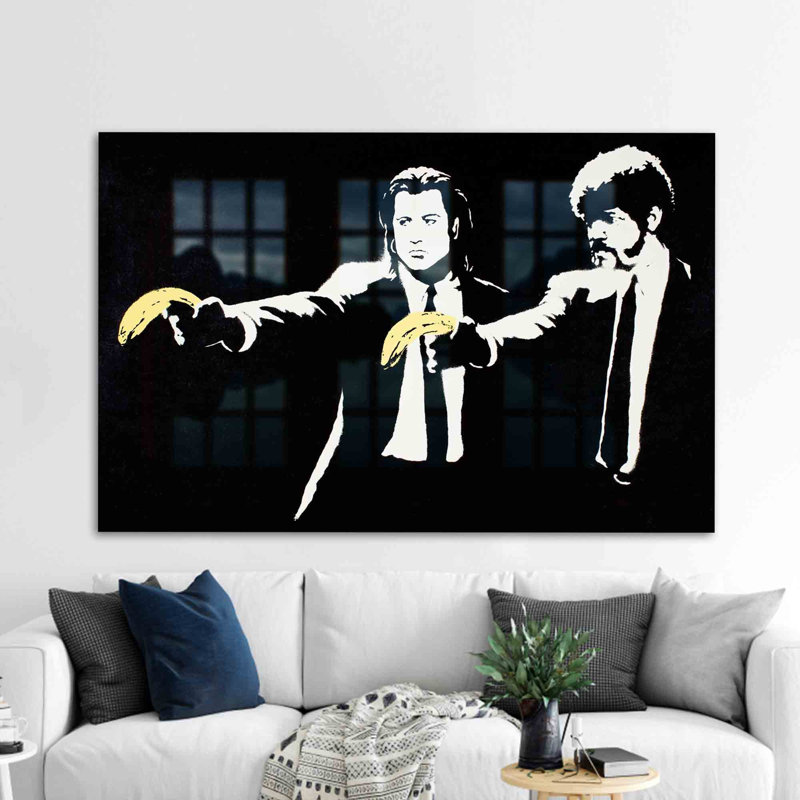 Graffiti Banksy Banana Gun imprimé sur verre, parfait pour la décoration murale, H 31,5 po x l 47,2 po