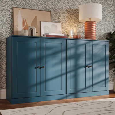 100% Solid Wood 64" Sideboard with Solid Doors, 4-Drawers and Adjustable Shelves