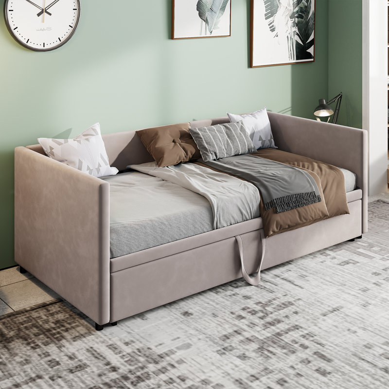 Sruly 3 Seater Velvet Sofa Bed, in Grey
