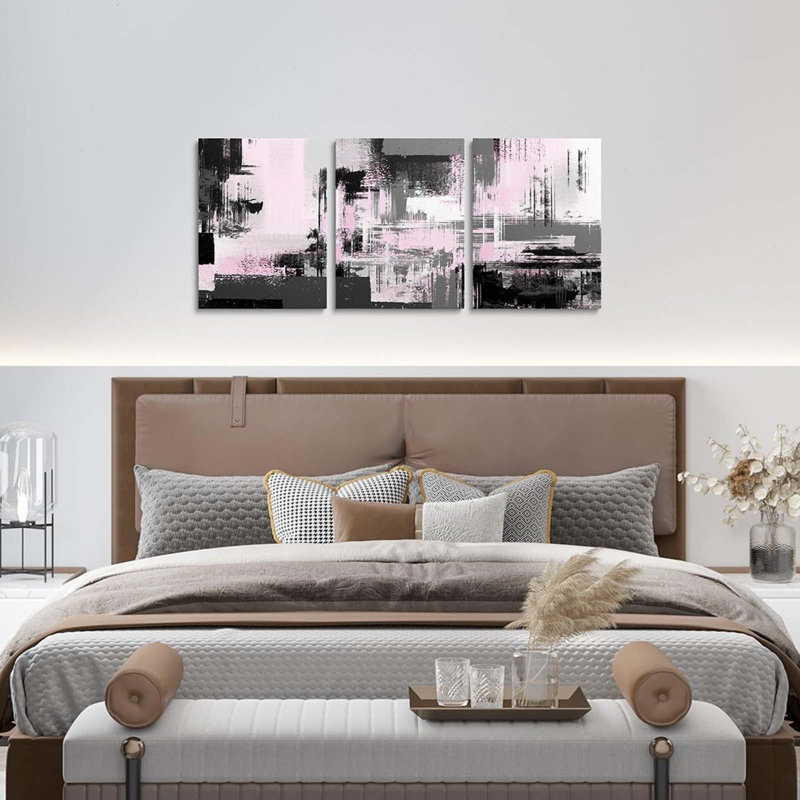 3 Piece Wrapped Canvas Print, Light Pink