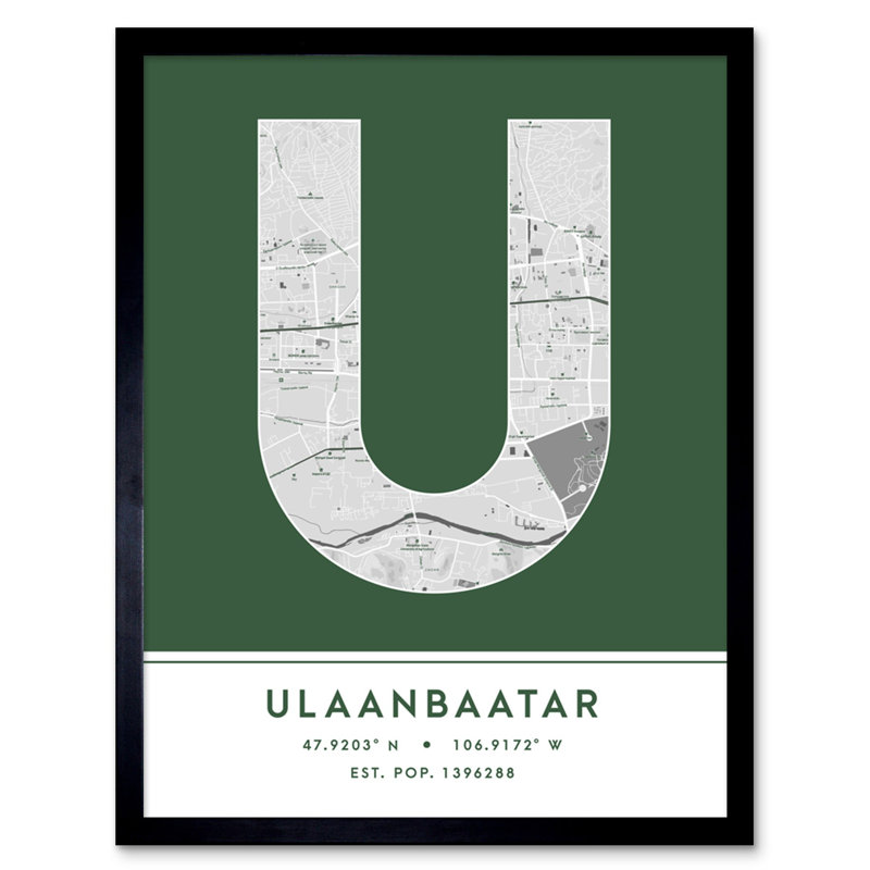 Ulaanbaatar City Map Ulaanbaatar Green - Single Picture Frame Typography