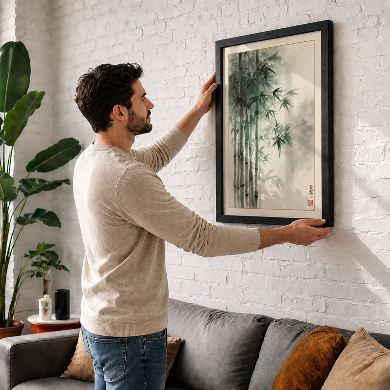 Bamboo in Mist Japandi - Framed Print, A2 - 59.4 x 42.0 cm, Unframed