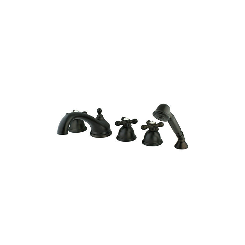 Made To Match Triple Handle Deck Mounted Roman Tub Faucet with Handshower, Oil Rubbed Bronze