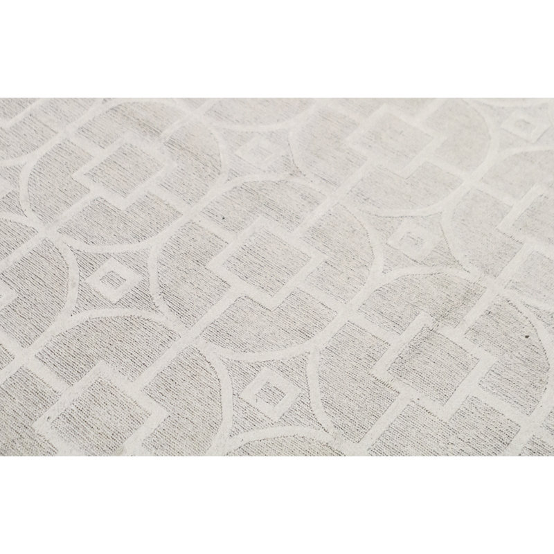Wool Geometric Area Rug in Light Gray