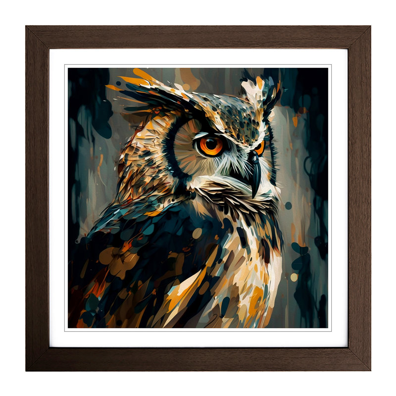 Owl Abstract Expressionism No.1 - Framed Print, Walnut
