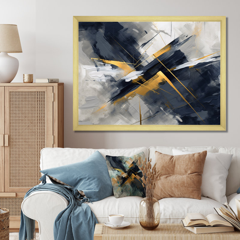 «Grey and Gold Transcendent Impressions III - Abstract Shapes», art encadré, Cadre doré simple, H 30 po x l 40 po x P 1,5 po