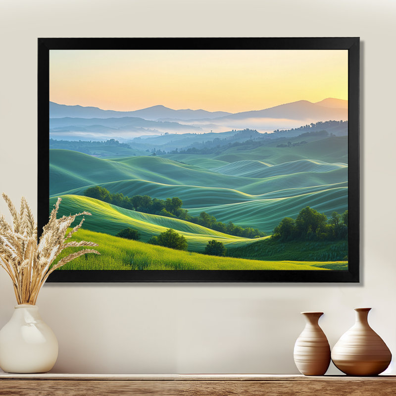 Impression sur toile encadrée Counrtive Rolling Hills At Dawn III - campagne, Cadre simple, Noir, noir, noir, noir