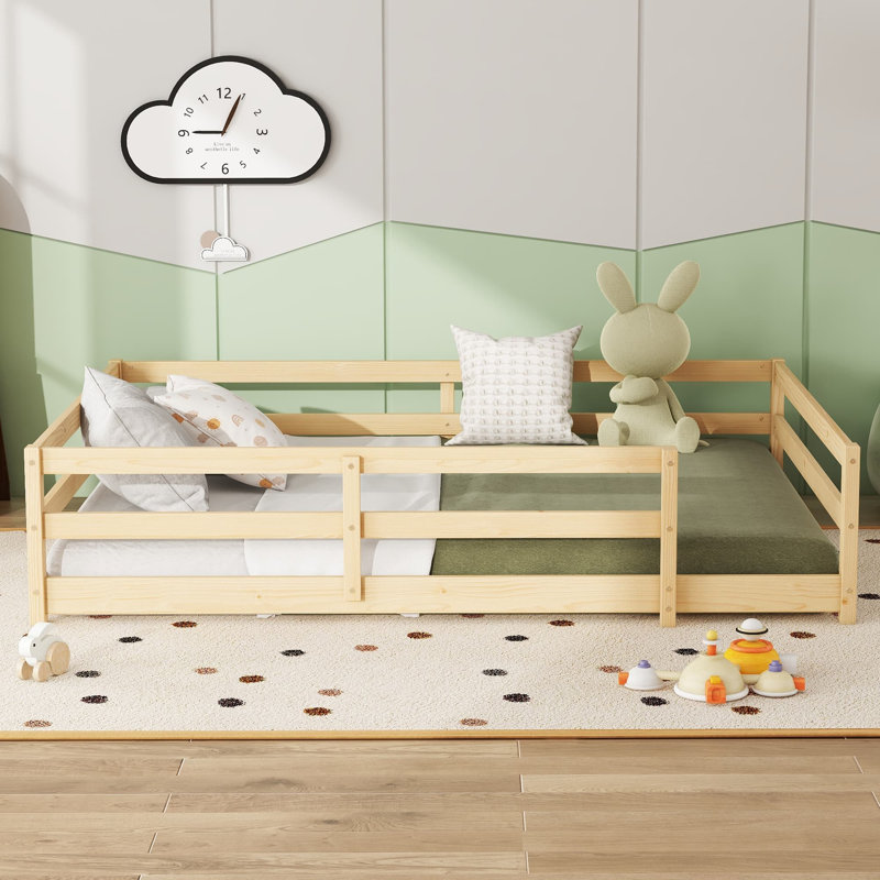 Lit de sol avec clôture Montessori, Natural, Full