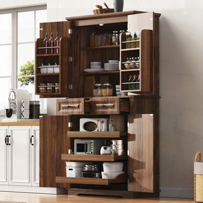 Armoire de cuisine haute avec 3 organisateurs d'armoire coulissants, armoire de rangement Farmhouse
