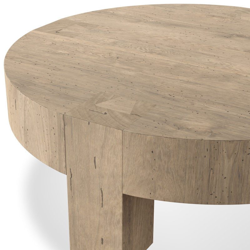 Abaso Coffee Table, 15" H x 55" W x 55" D, Whitewash Rustic Wormwood Oak
