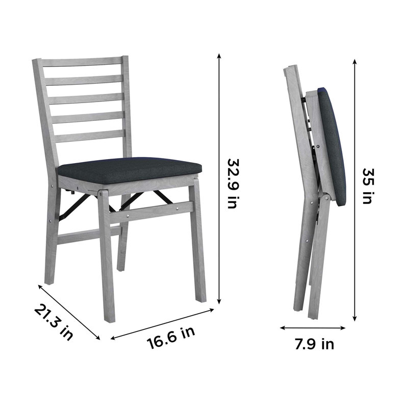 Gray Armless Wood Folding Chairs with Fabric Seat, Set of 2