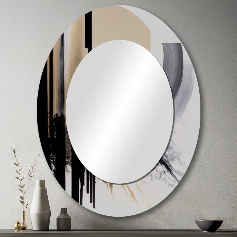 Expression IV : Noir, blanc et or - Miroir mural ovale noir dÃ©coratif, 43 po x 33 po