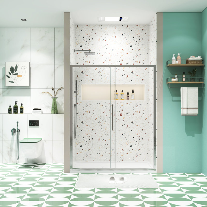72"H X 56"-60"W Sliding Shower Door, Tempered 1/4" Glass, Polished , Nano Easy Clean Mastery 56 - 60"W Door With , Competence