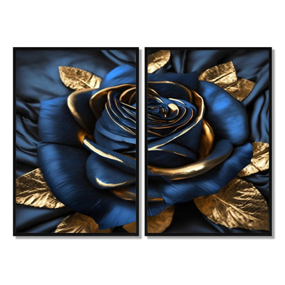 Gilded Rose In Kings Blue I - Rose, art mural