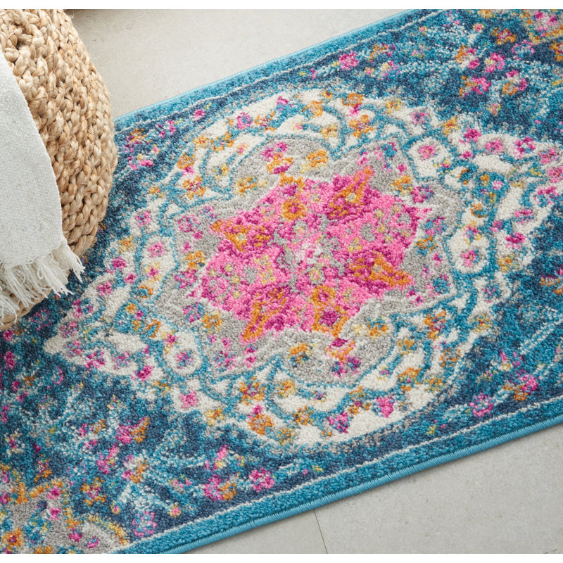 Tapis oriental bleu / rose Verda, Rectangle 1 pi 10 po x 2 pi 10 po