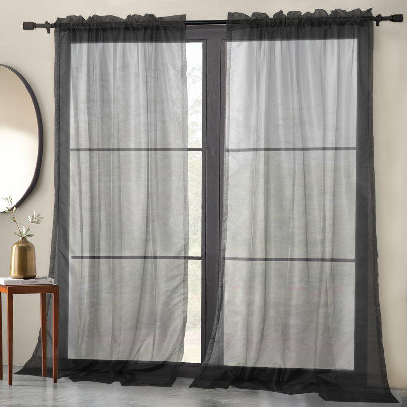 Paire de rideaux transparents avec passe-tringle Abrielle, Noir, l 54 po x L 96 po