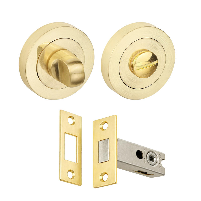 Golden Grace 1 Set Bathroom Toilet Door Thumbturn with Secure Deadbolt Kit Satin Brass Emergency External Release and Durable 57mm Backset - 76mm