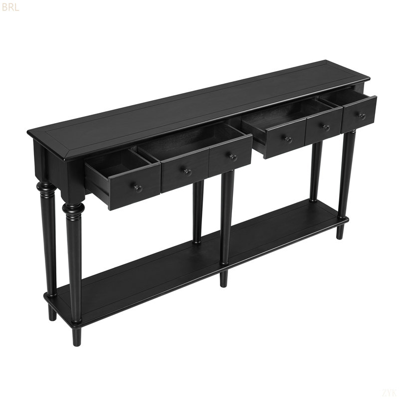 TREXM Entryway Table With 4 Drawers, Retro Console Table With Open Shelf For Entryways, Living Rooms, And Hallways, Black