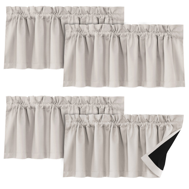 100% Blackout Curtain Valances for Kitchen Windows/Bathroom/Living Room/Bedroom Thermal Insulated Rod Pocket Valances for Windows, 4 Pack, 52" x 18"