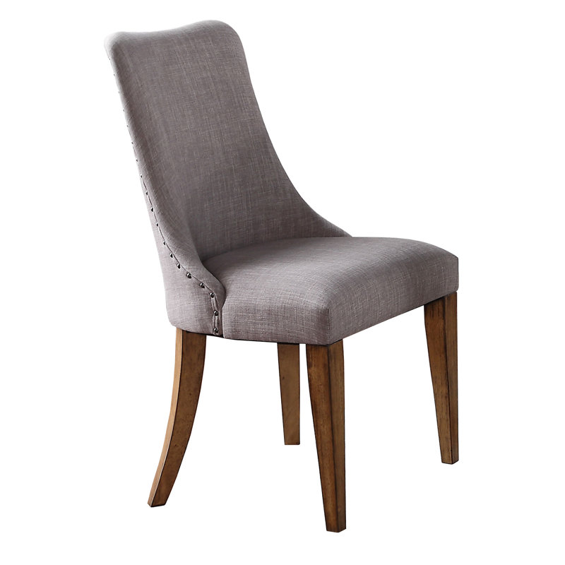 19.5'' H Linen Upholstered Side Chair, Gray, Light Brown
