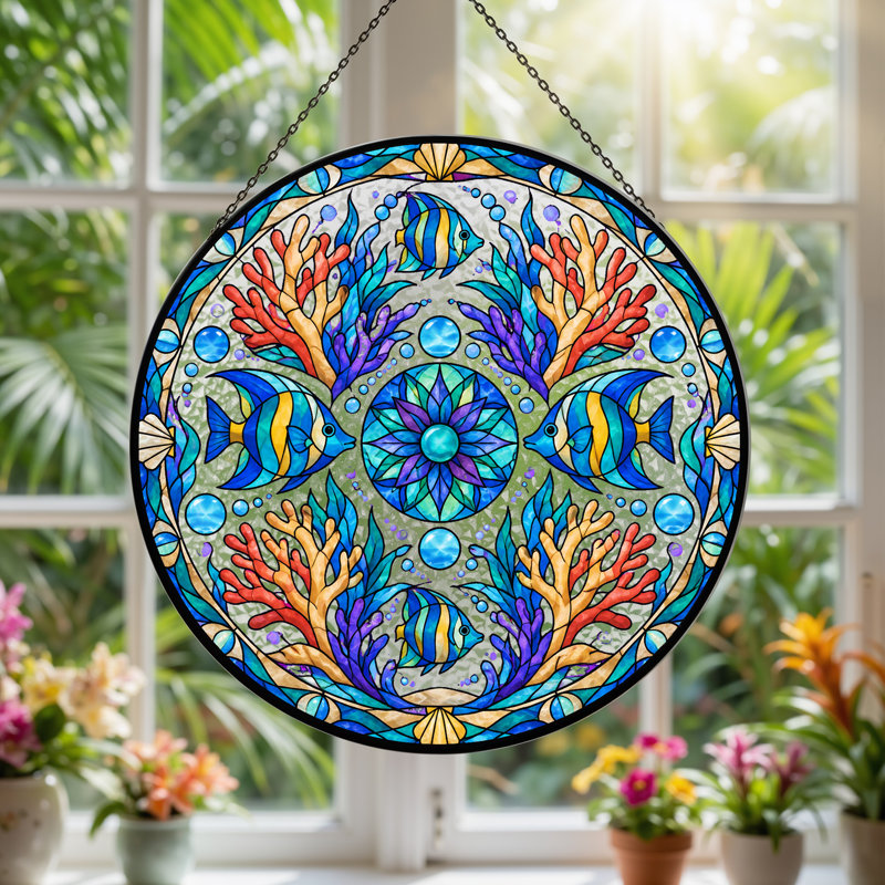 Art tropical sur toile Mandala, H 12 po