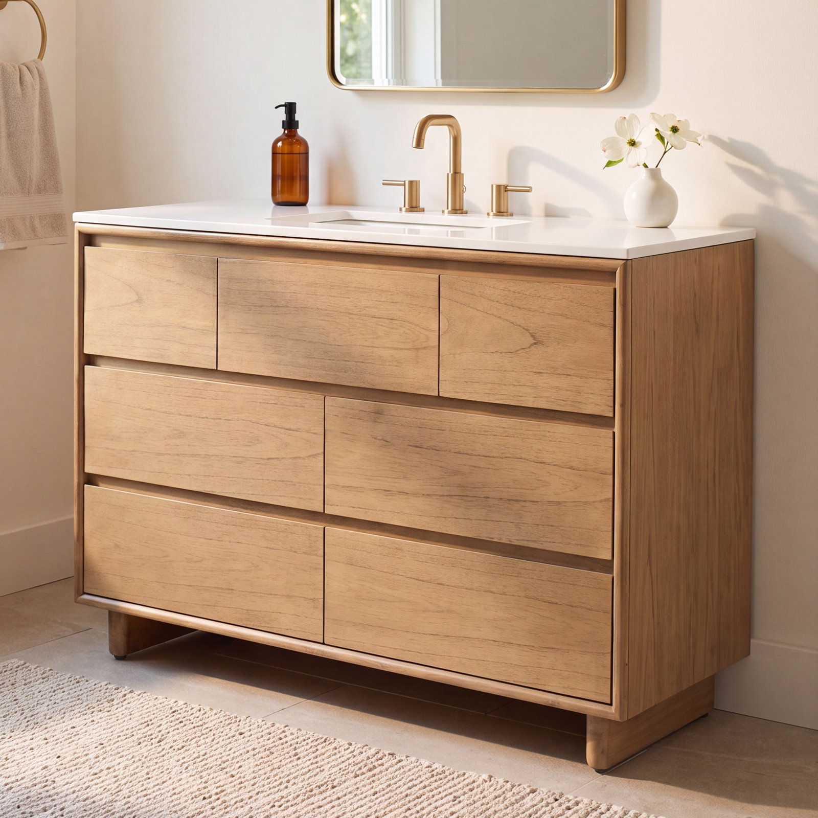 Soleil Pine Single Bathroom Vanity, Natural, 48"