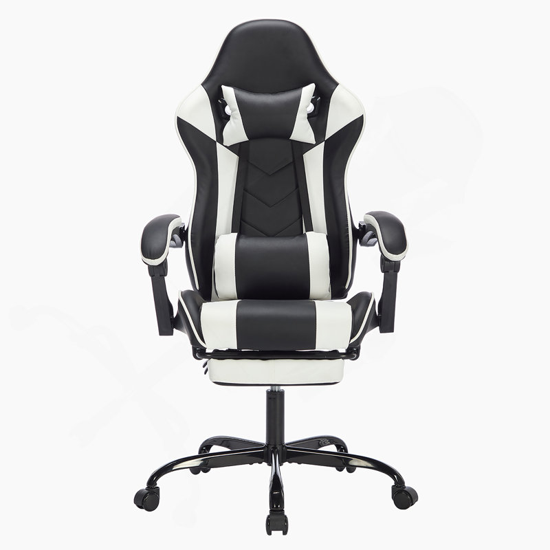 Gaming Chair With Footrest, Ergonomic Computer Chair With Headrest And Lumbar Support, Breathable Material Height Adjustable Video Game Chairs For Adults, Black White