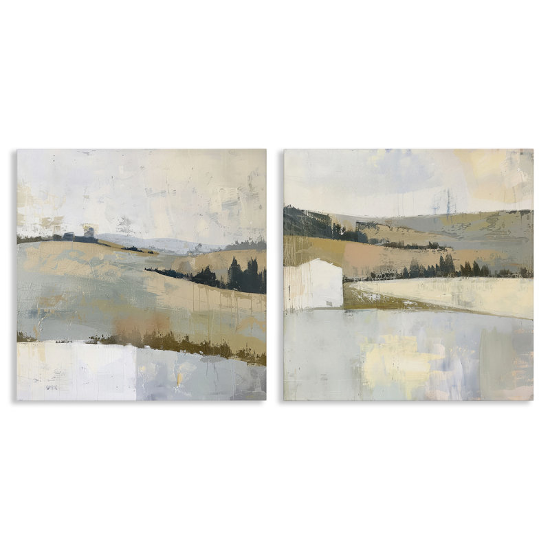 Ensemble d'art mural sur toile 2 pièces Country Hills Abstraction, design par Elara Yasna, H 17 po x l 17 po