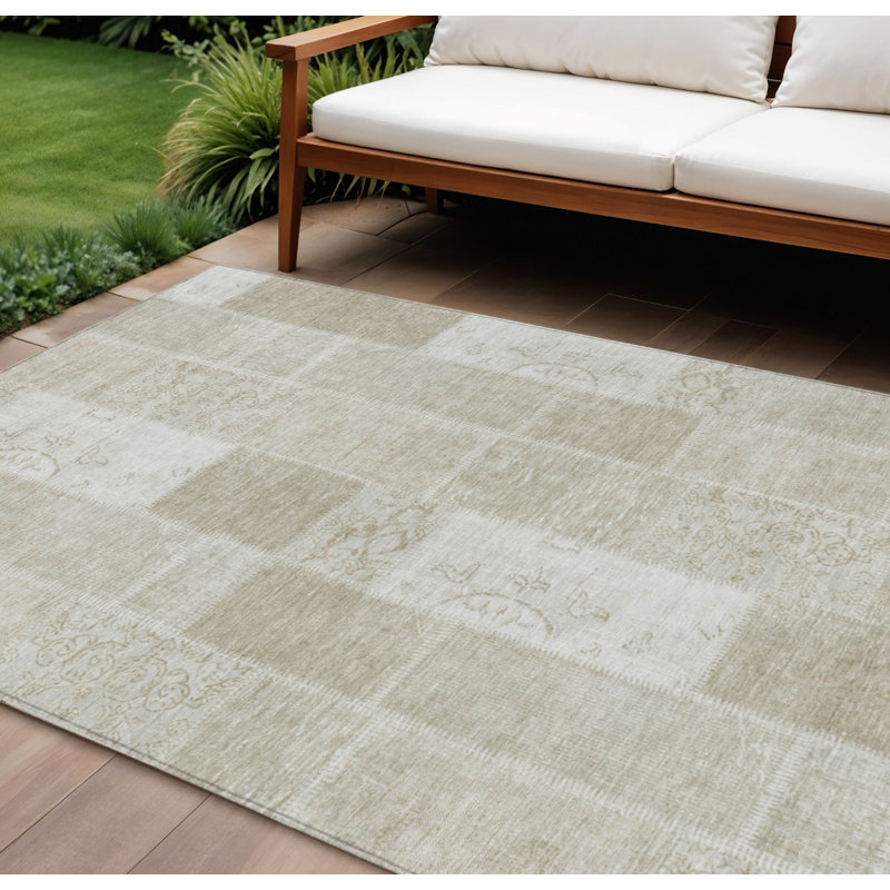 Tapis intérieur / extérieur 9 pi x 12 pi taupe beige et brun clair