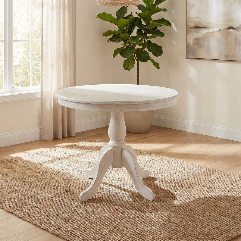 Table de salle à manger ronde classique beige de 36 pouces avec piédestal compact, L 36 po x L 36 po, Blanc délavé