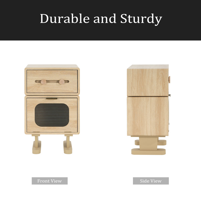 MDF CREATIVE ROTATABLE ROBOT STORAGE SIDE TABLE, NATURAL COLOR