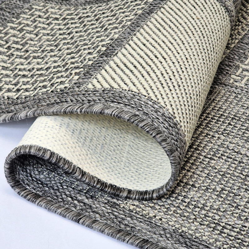 Non Slip Rug Flat Weave Check Kitchen Living Room Carpet, Grey, Rectangle 80 x 150 cm