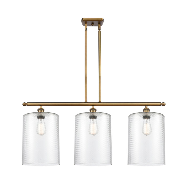 Luminaire suspendu tambour 3 lumières Dublin, Transparent, Laiton brossé